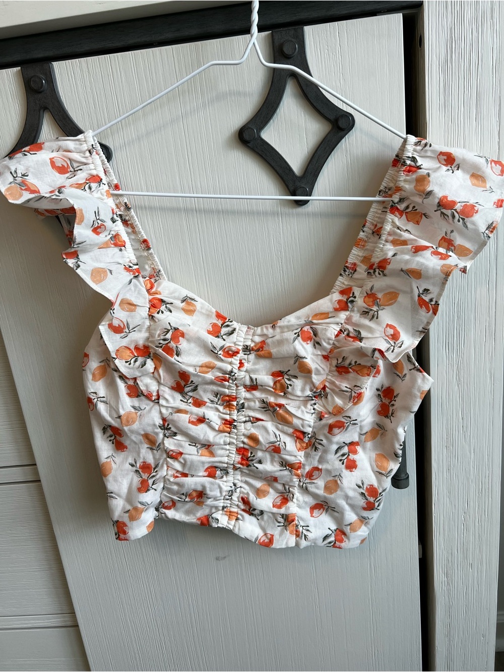 Lush White Crop Top with Orange Fruit Print